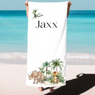 Strandlaken voor kinderen dino met naam