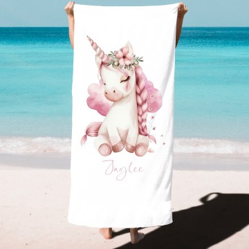 Strandlaken voor kinderen dreamy unicorn met naam