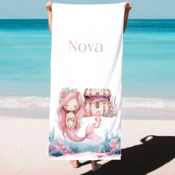 Strandlaken voor kinderen zeemermin met naam