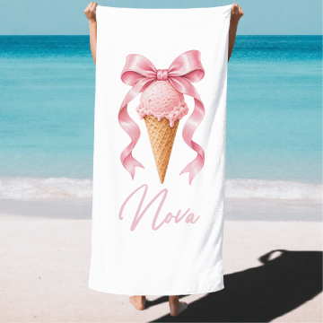 Strandlakens nieuw ijsje roze met strik en naam livingstickers