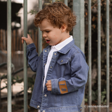 The name spijkerjas voor babys en kinderen met eigen naam en geboortejaar 0