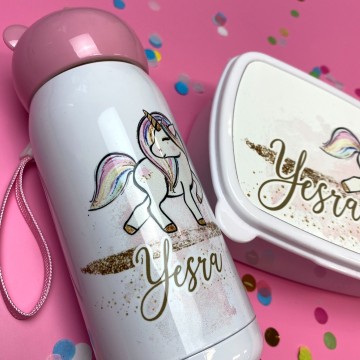 Unicorn drinkbeker en broodtrommel set met naam 0 0