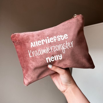 Velvet toilettasje allerliefste kraamverzorgster met naam