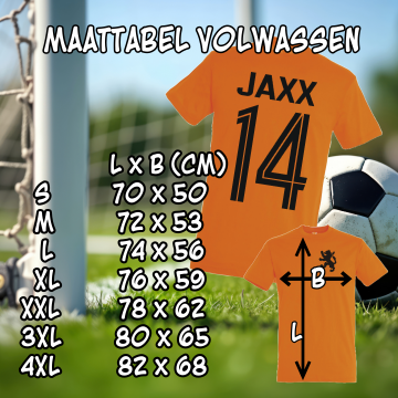 Voetbal shirt volwassen maattabel