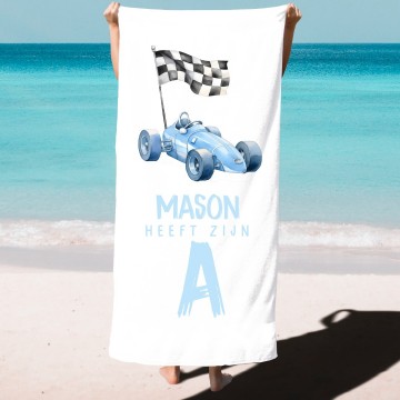 Zwemdiploma handdoek race auto met naam heeft zijn a b of c 0